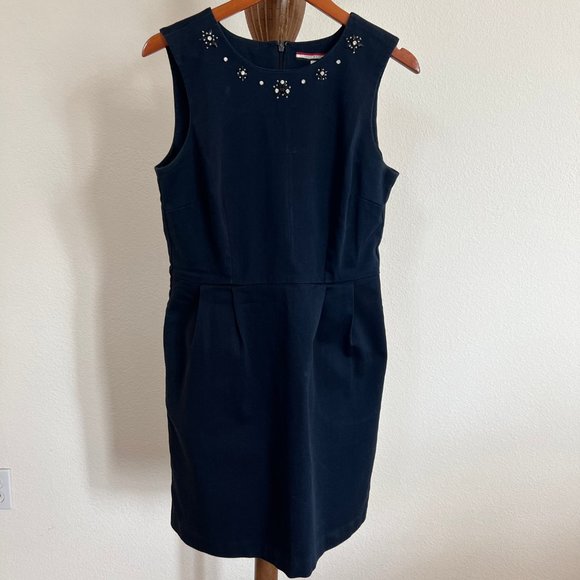 Tommy Hilfiger Size 10 Navy Blue Rhinestone Embellish Sleeveless Crew Neck Dress - Picture 1 of 12